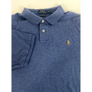 Polo Ralph Lauren Blue Heathered Pima Soft Touch Polo Colored Logo Size 2XL